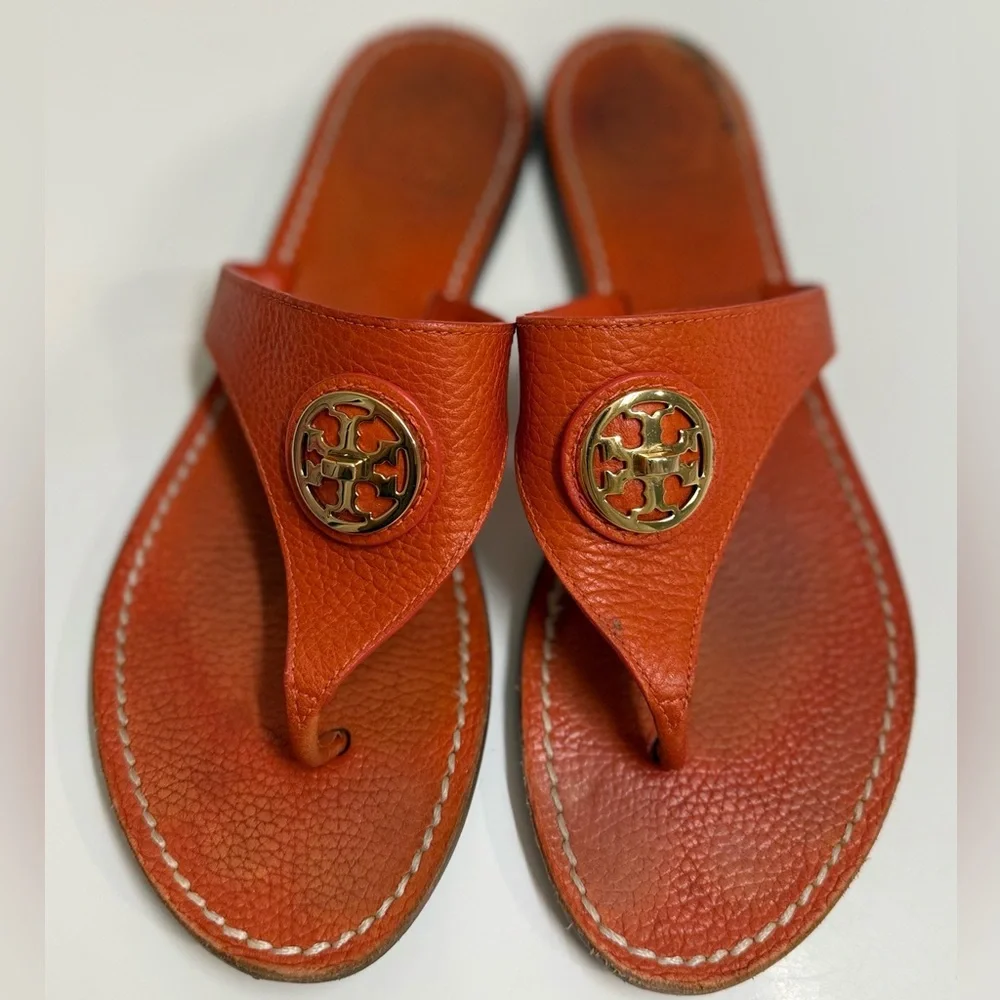 Tory Burch Womens Flat Thong Sandals,‎ Flame Red, Size 7.5, Made in Brazil